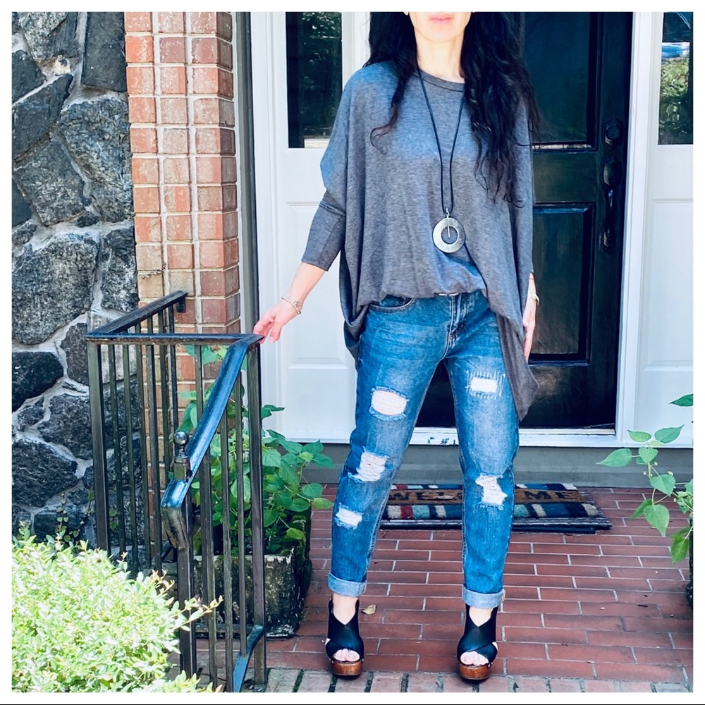 OVERSIZED LOOSE FIT CHARCOAL GREY KNIT SWEATER - Picture 8 of 15